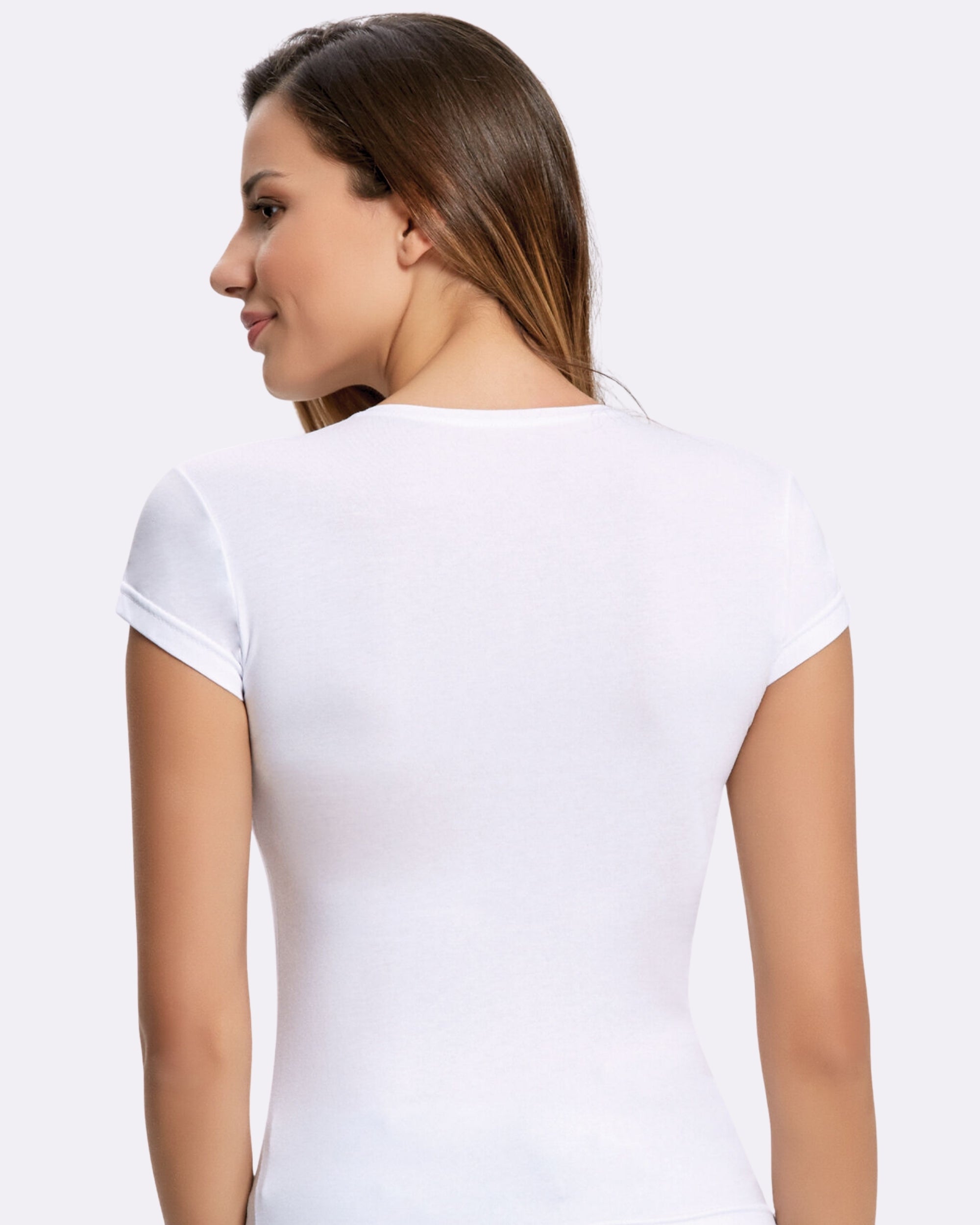 Pamuklu Kadın Elastan 0 Yaka Kısa Kollu Tişört 2260