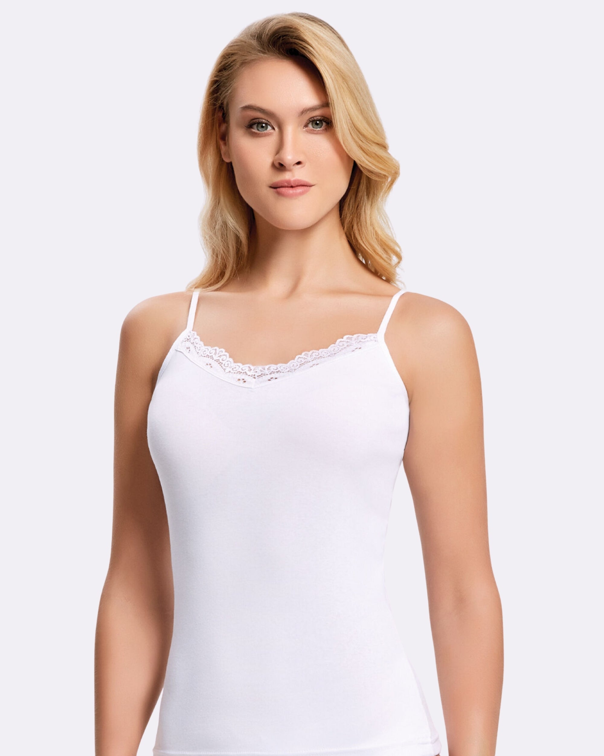 Pamuk Elastan Kadın Dantelli V Yaka İp Askılı Atlet  2267