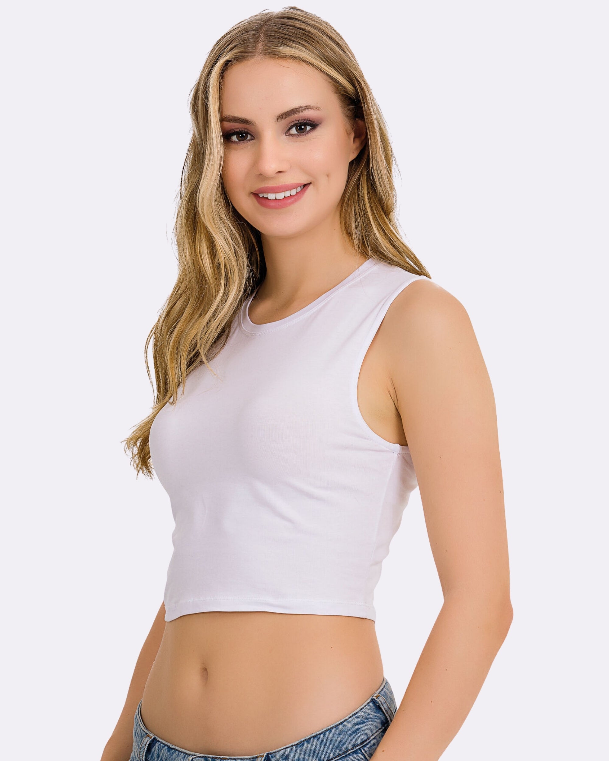 Kadın Kolsuz Basic Crop Atlet 2317