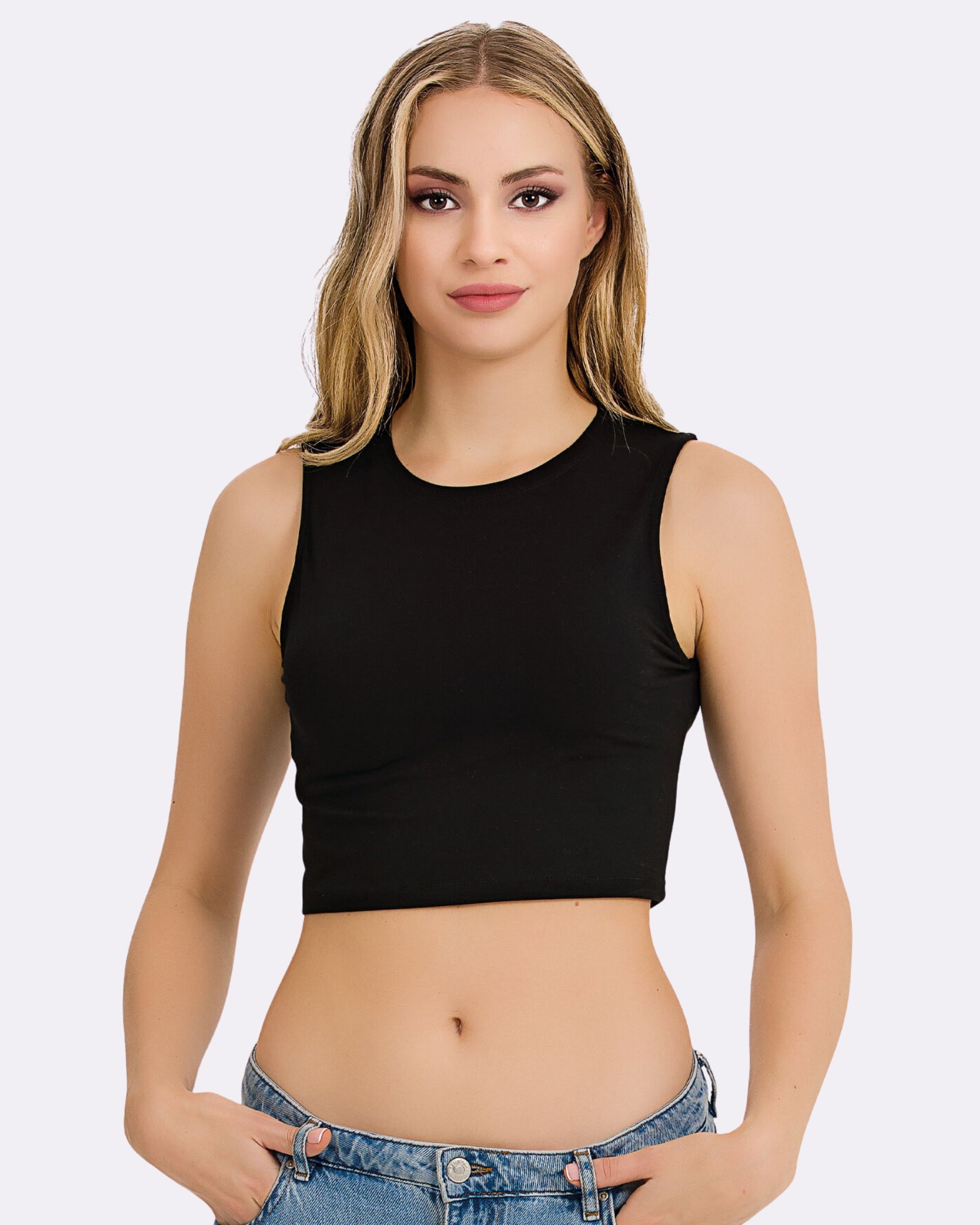 Kadın Kolsuz Basic Crop Atlet 2317