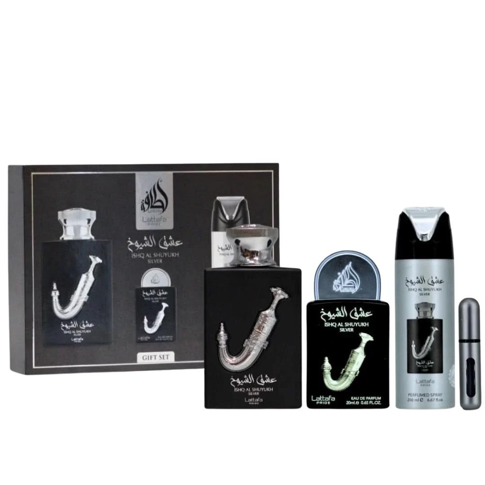 Lattafa Ishq Al Shuyukh Silver EDP 100 ml + EDP 20 ml +  Deodorant 200 ml Erkek Parfüm Seti