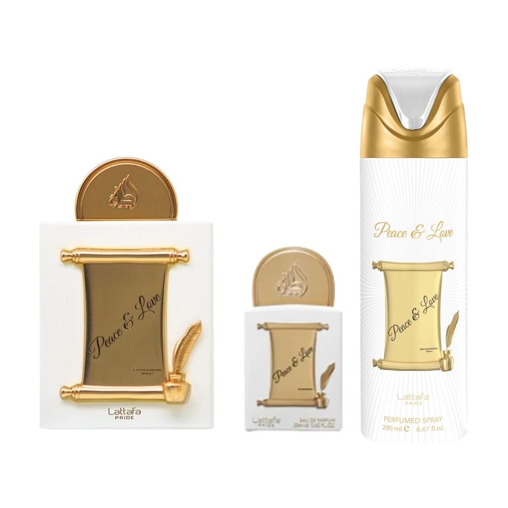 Lattafa Pride Peace &amp; Love EDP 100 ml + EDP 20 ml +  Deodorant 200 ml Unisex Parfüm Seti